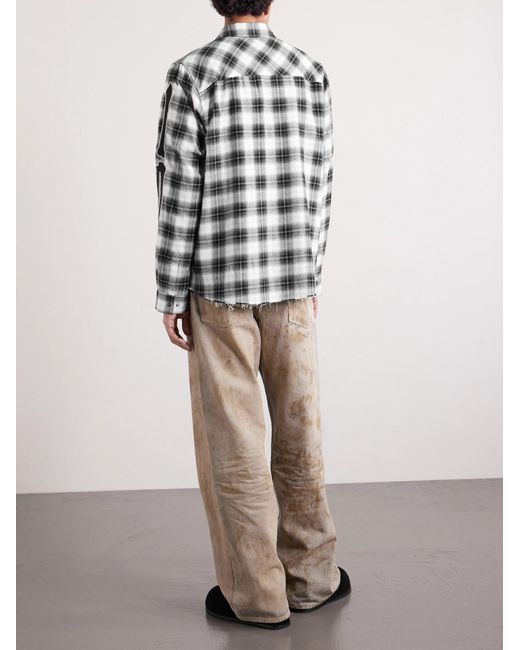 Amiri Black Bones Appliquéd Frayed Checked Cotton-Flannel Overshirt for men
