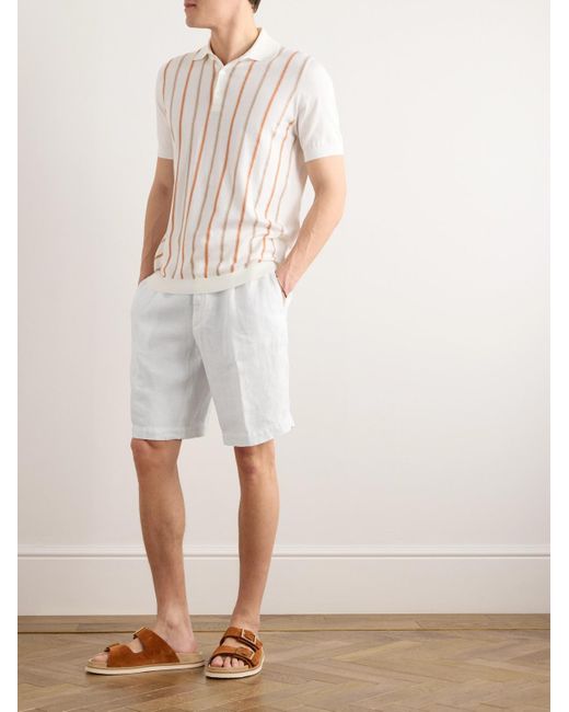 Brunello Cucinelli White Straight-leg Pleated Linen Bermuda Shorts for men