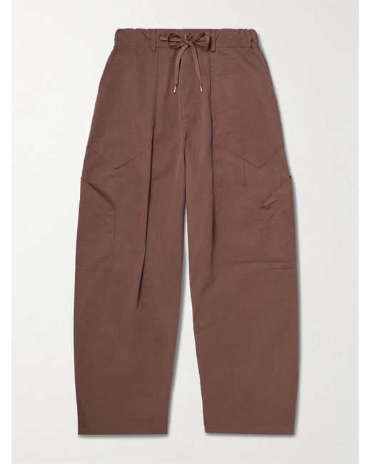 FRIZMWORKS Brown Fold Fatigue Tapered Cotton-Blend Canvas Cargo Trousers for men
