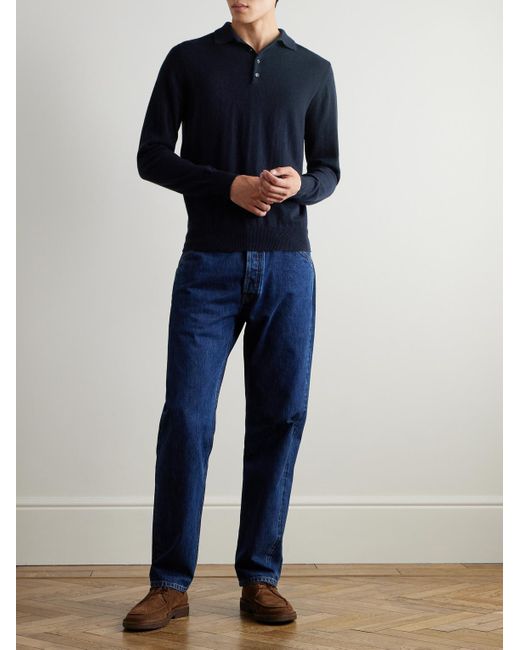 Allude Blue Cashmere Polo Shirt for men