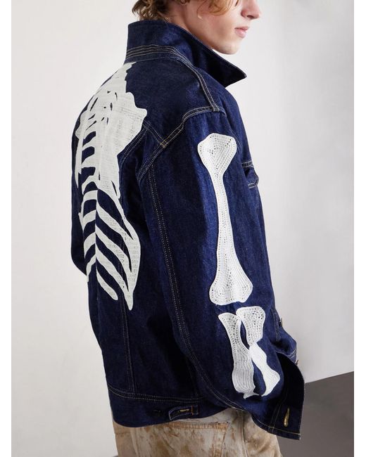 Kapital Blue Embroidered Denim Jacket for men