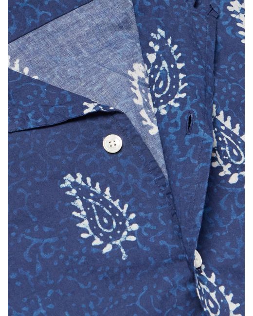 Hartford Blue Convertible-collar Printed Cotton Shirt for men