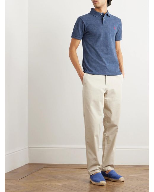 Polo Ralph Lauren Blue Slim-Fit Mélange Cotton-Piqué Polo Shirt for men
