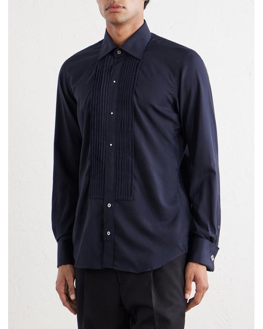 Thom Sweeney Blue Fly Wool And Silk-Blend Woven Shirt for men