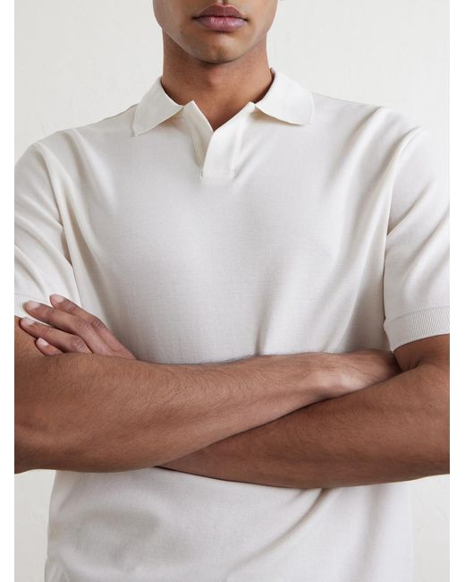 Altea White Pierre Honeycomb-knit Cotton-piqué Polo Shirt for men
