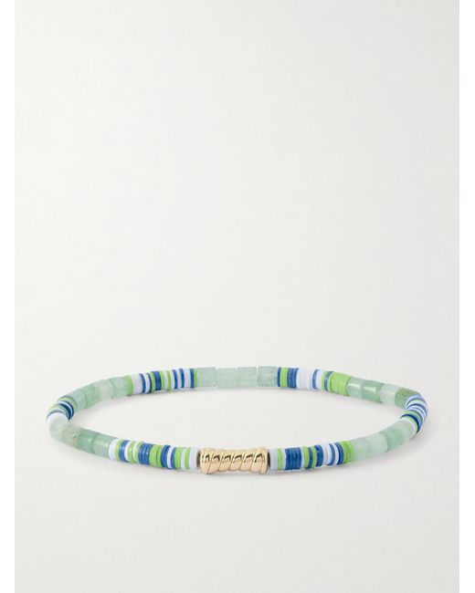 Luis Morais 14-karat Gold Green Aventurine Beaded Bracelet for men