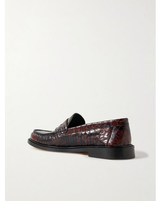 VINNY'S Brown Yardee Python-Effect Leather Penny Loafers for men