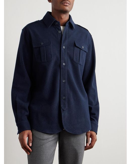 Sease Blue Wool-Blend Shirt for men