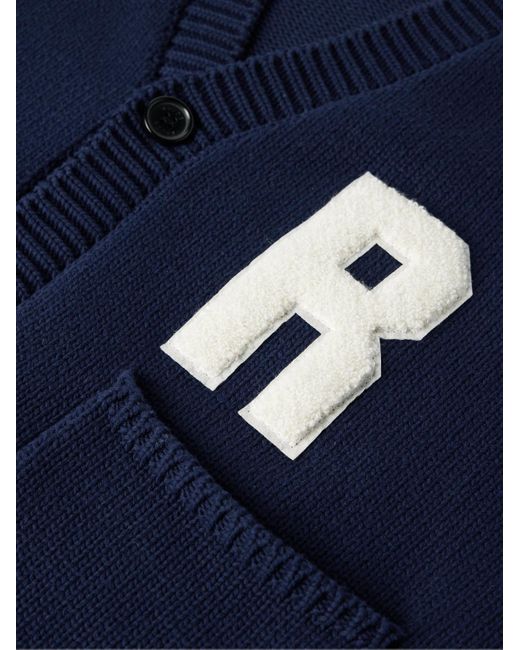 Rhude Blue Logo-appliquéd Intarsia-knit Cotton Cardigan for men