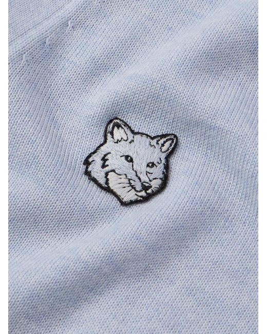 Maison Kitsuné Blue Slim-fit Logo-appliquéd Wool Cardigan for men