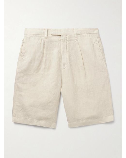 Boglioli Natural Straight-Leg Pleated Linen Shorts for men