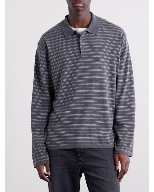 Nili Lotan Gray Foley Striped Cotton Polo Shirt for men