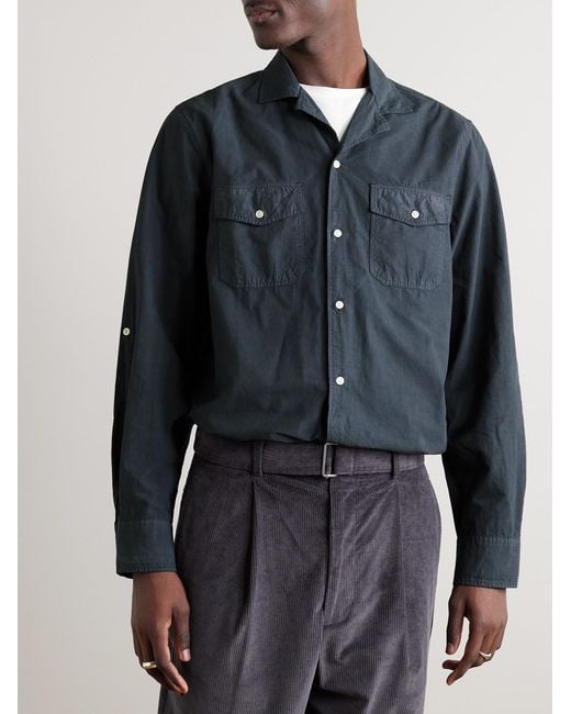 Officine Generale Blue Eric Camp-Collar Garment-Dyed Lyocell And Cotton-Blend Shirt for men