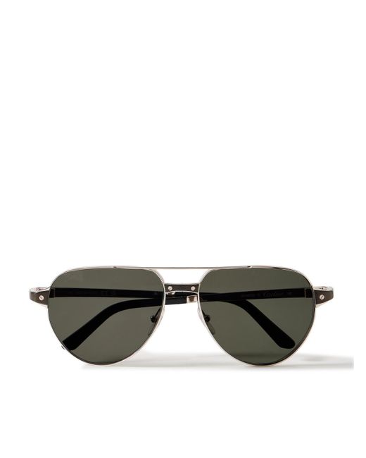 Cartier Black Aviator-style Silver-tone Sunglasses for men