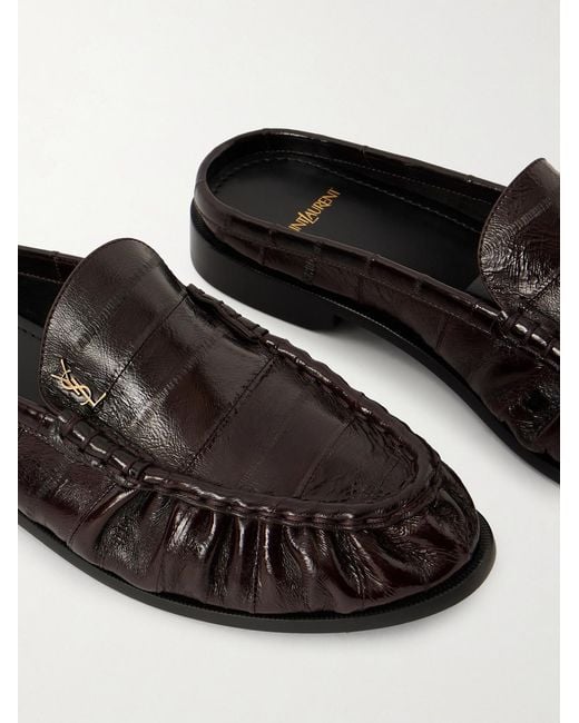 Saint Laurent White Le Loafer Logo-Embellished Eel Mules for men