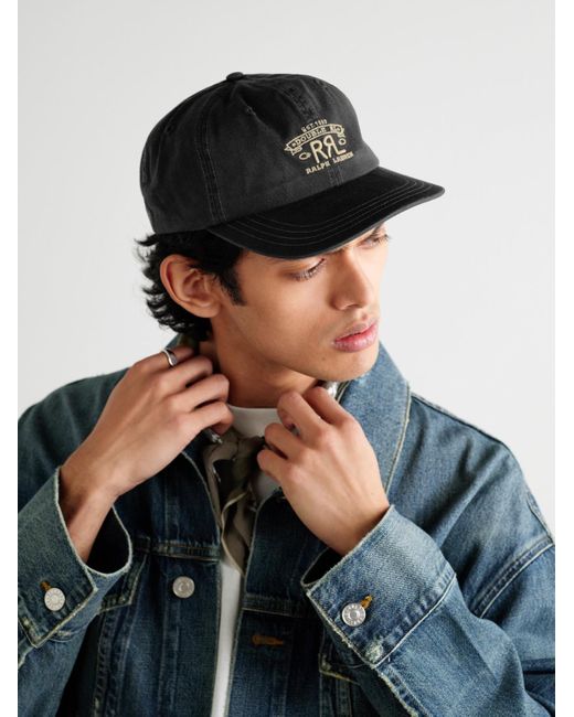 RRL Black Logo-Embroidered Cotton-Twill Baseball Cap for men