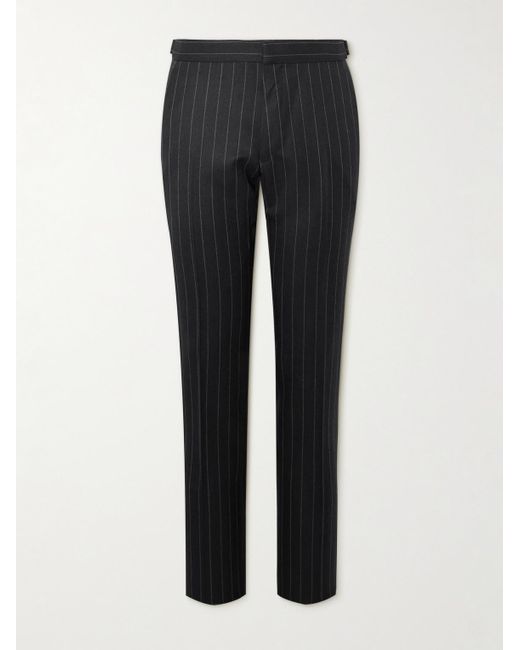 Tom Ford Black Dyllan Slim-Fit Tapered Striped Wool-Twill Suit Trousers for men