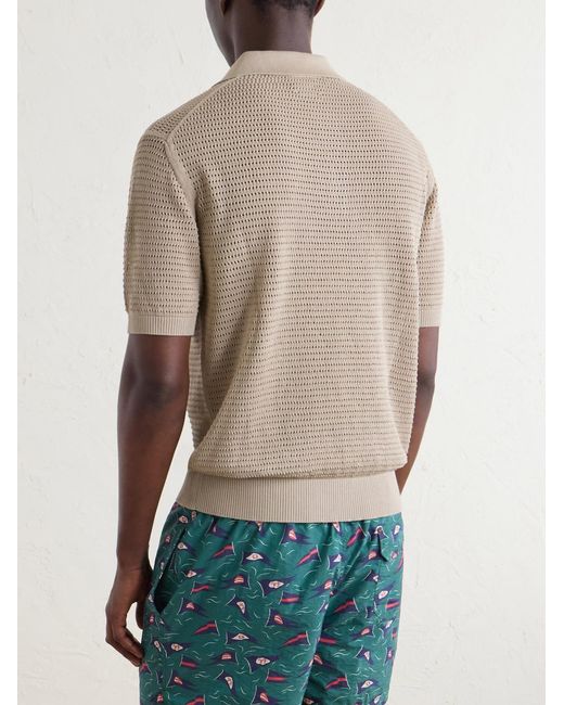 Drake's White Mesh-Knit Cotton Polo Shirt for men