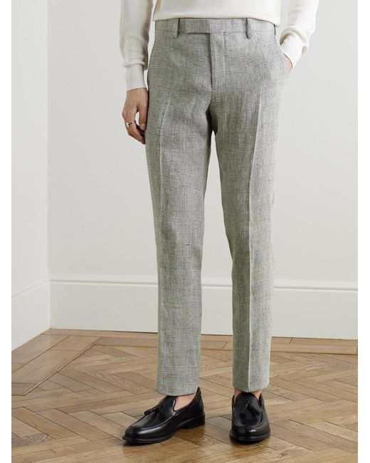 Mr P. Gray Phillip Straight-Leg Prince Of Wales Checked Linen Suit Trousers for men