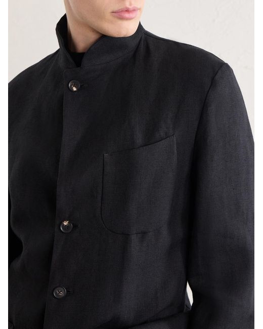 Saman Amel Black Nehru Linen Jacket for men