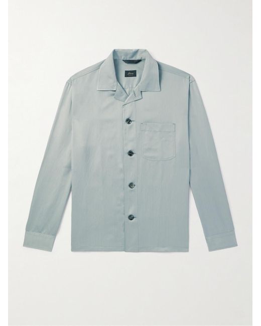 Brioni Blue Camp-collar Silk And Linen-blend Twill Overshirt for men