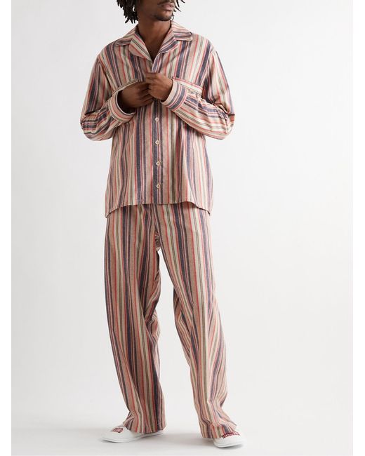 The Elder Statesman Pink Striped Cashmere-Blend Flannel Shirt for men