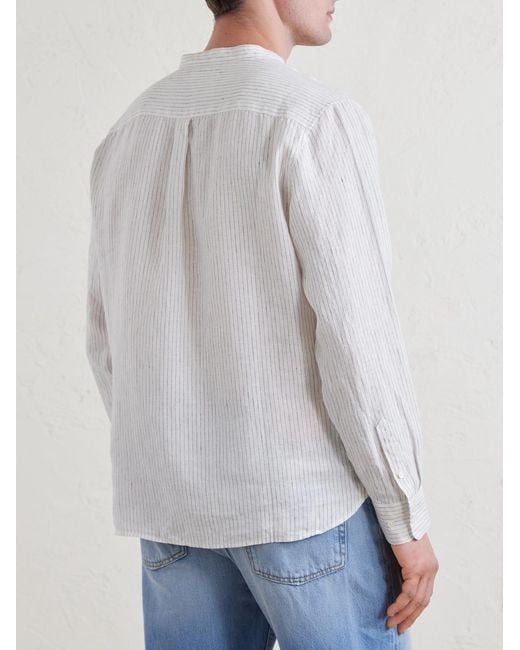 Mr P. White Grandad-Collar Pinstriped Linen Shirt for men