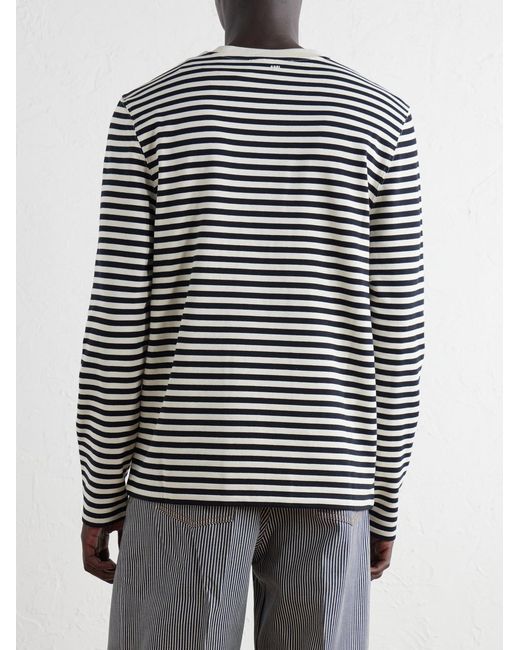 AMI Black Logo-embroidered Striped Cotton-jersey T-shirt for men