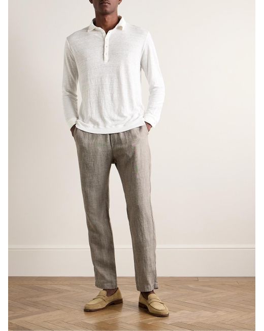 Polo slim-fit in lino Raya di Massimo Alba in White da Uomo