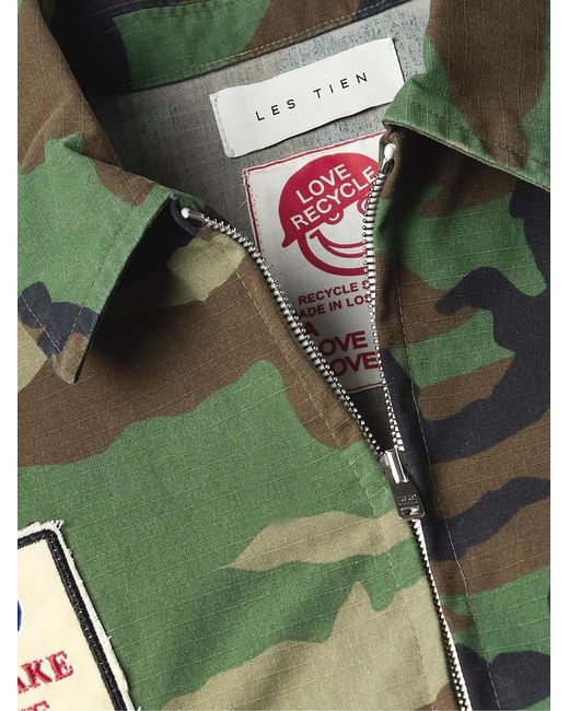 Les Tien Green Appliquéd Camouflage-print Cotton-ripstop Jacket for men