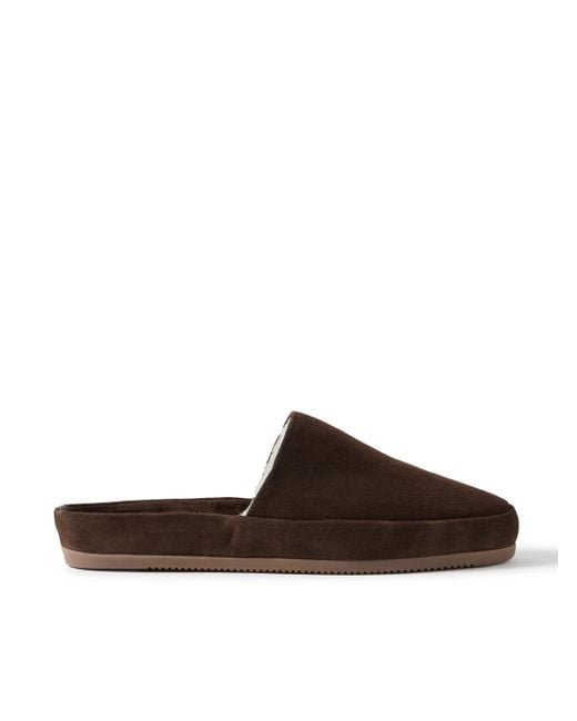Mulo Brown Fleece-Lined Suede Slippers for men