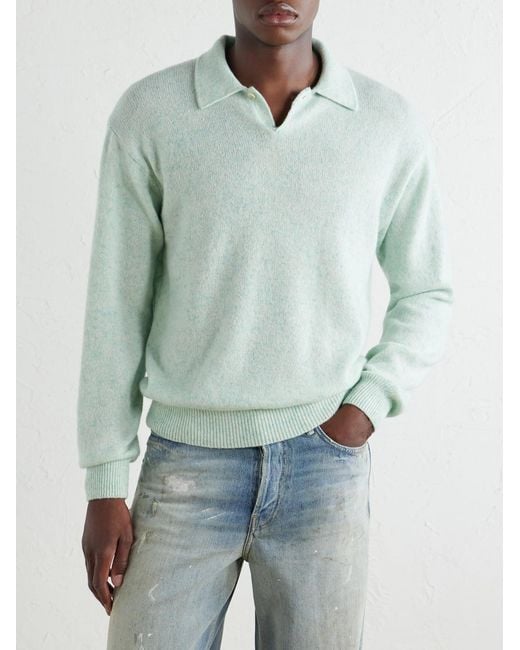 Auralee Green Cashmere Polo Sweater for men