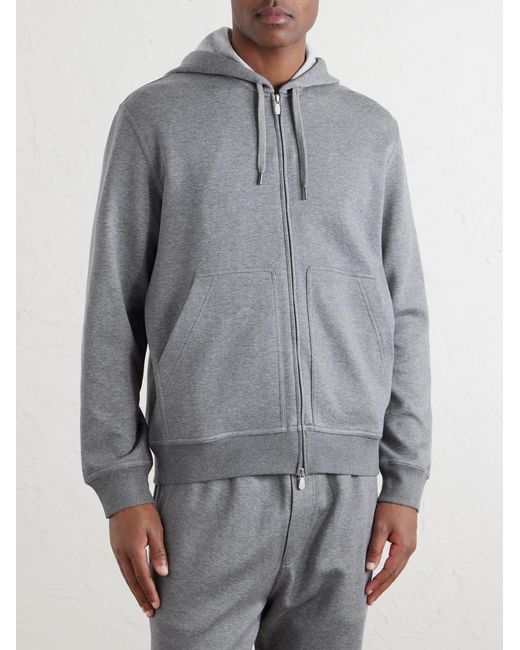 Brunello Cucinelli Gray Cotton-Blend Jersey Zip-Up Hoodie for men