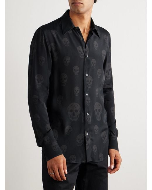 McQueen Blue Printed Satin Shirt for men