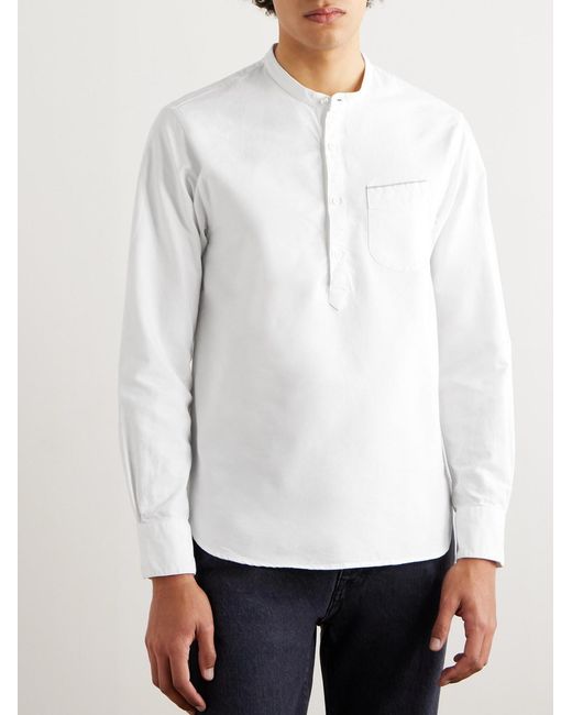 Officine Generale White Auguste Grandad-Collar Cotton Oxford Shirt for men