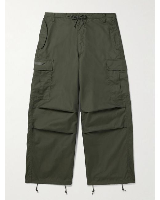 (w)taps Green Straight-Leg Cotton And Nylon-Blend Drawstring Cargo Trousers for men