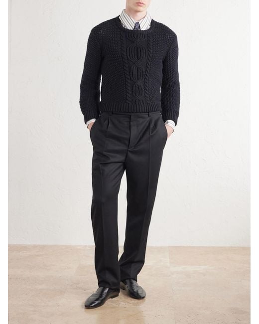 Saint Laurent Blue Tapered Brushed Wool Trousers for men
