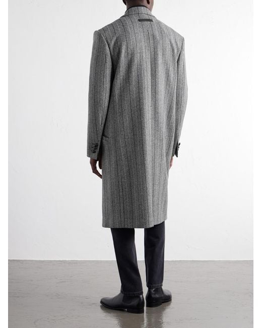 Zegna Gray Trofeo Selection Double-Breasted Pinstriped Wool Coat for men