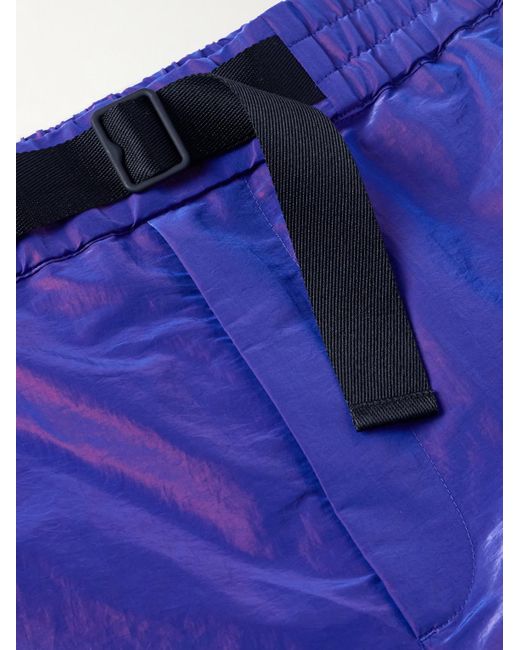 Pantaloni in shell iridiscente con cintura e logo ricamato di Burberry in Blue da Uomo