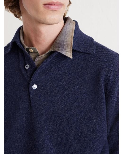 William Lockie Blue Wool Polo Sweater for men