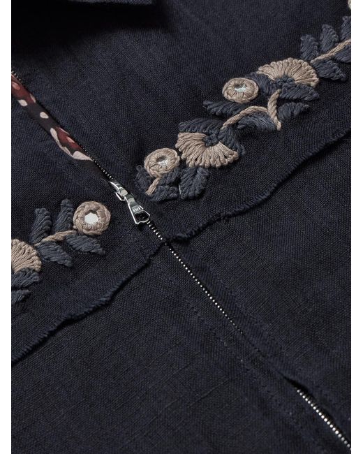 Kartik Research Blue Embroidered Embellished Cotton And Linen-Blend Jacket for men