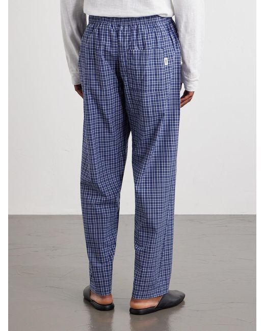 Tekla Blue Straight-Leg Checked Organic Cotton-Poplin Pyjama Trousers for men