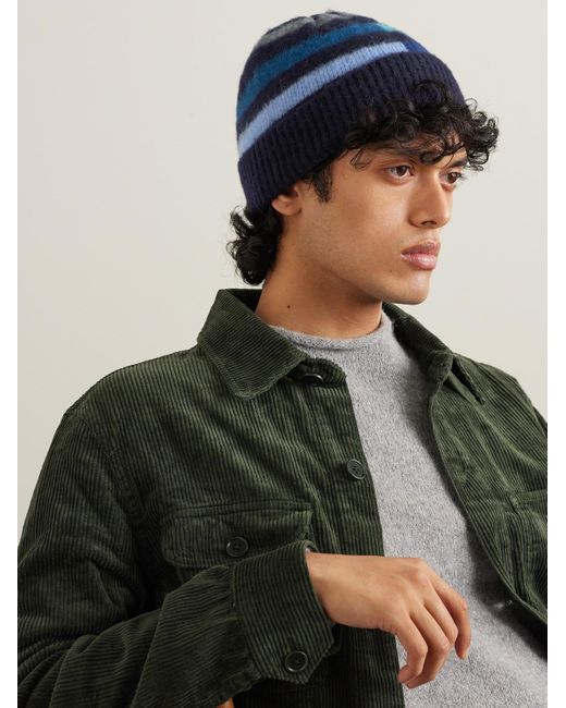 Paul Smith Blue Glassette Striped Brushed-wool Beanie for men