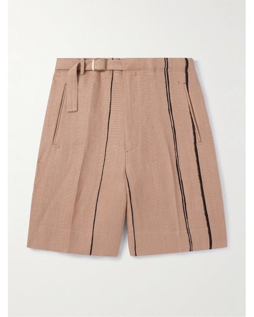 Zegna Weit geschnittene Shorts aus Oasi-Leinen mit Streifen und Gürtel in Natural für Herren