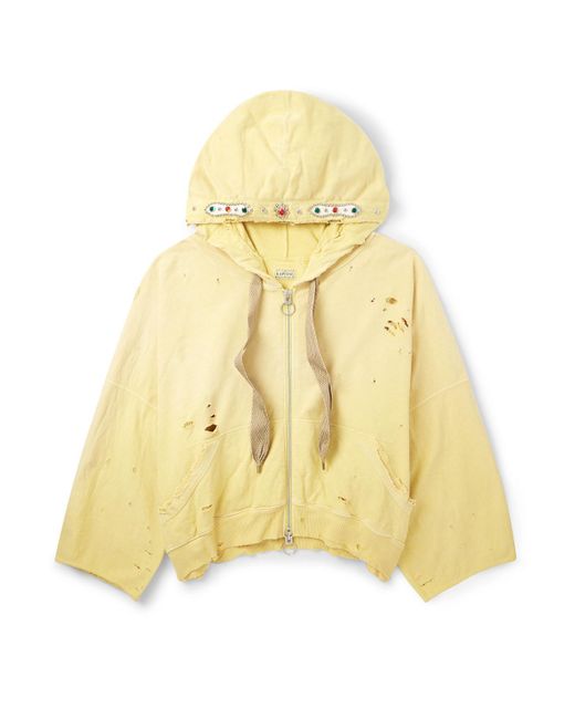 Kapital Yellow Embelished Distressed Cotton-Jersey Zip-Up Hoodie for men
