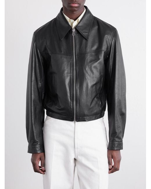 Lemaire Black Leather Biker Jacket for men