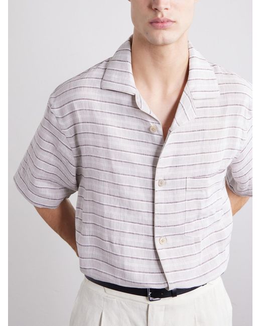 Eleventy White Striped Linen Shirt for men