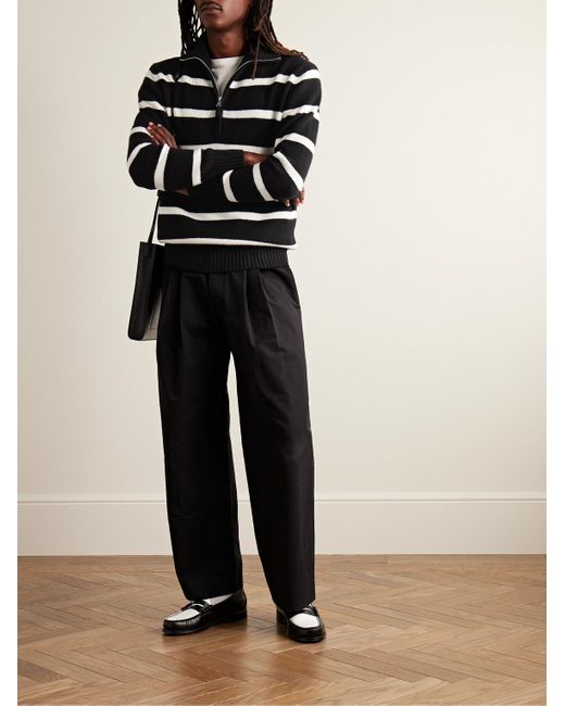 Allude Black Striped Wool And Cashmere-blend Half-zip Sweater for men