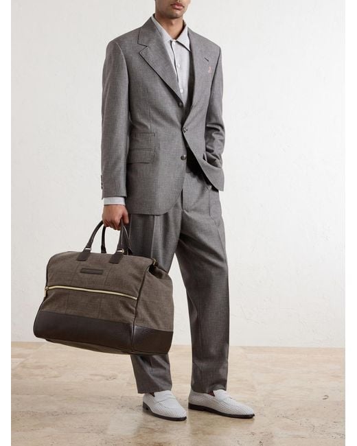 Brunello Cucinelli Brown Boston Leather-trimmed Woven Weekend Bag for men