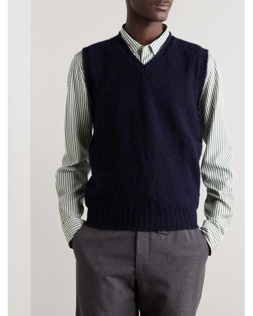Drake's Blue Brushed Wool Sweater Vest for men